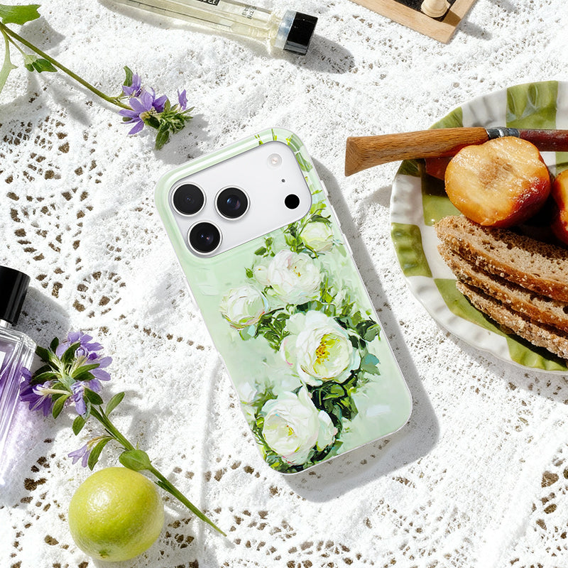 NIMASO iPhone 17/Pro/Pro Max/Air用 ケース MagSafe対応 可愛い おしゃれ 耐衝撃 ストラップホール付き ワイヤレス充電対応 スマホケース （フローラルシリーズ）バラ