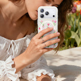 NIMASO iPhone 17/Pro/Pro Max/Air用 ケース MagSafe対応 かわいい おしゃれ 耐衝撃 ストラップホール付き（フローラルシリーズ）チューリップ