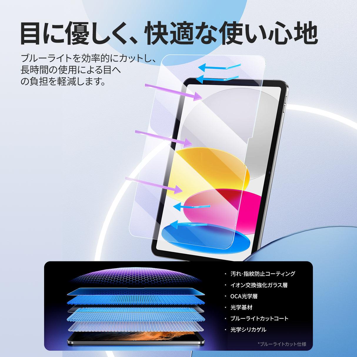 NIMASO ブルーライトカットガラスフィルム iPad 第11世代（A16）2025/iPad 第10世代 2022用 10.9インチ 高光沢 耐衝撃
