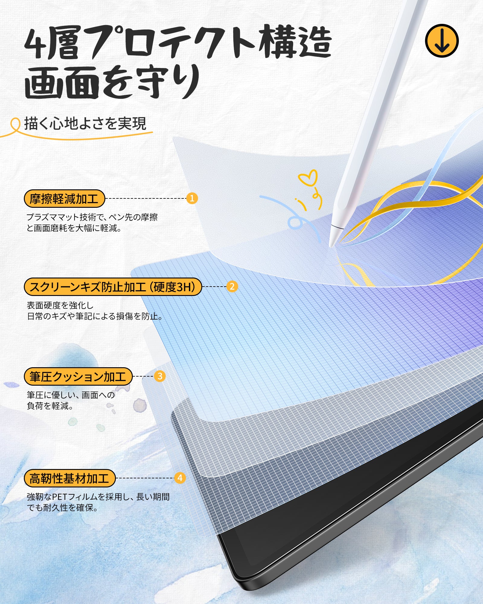 iPad Air 13インチ 光沢 ペーパーライクフィルム 画面の美しさを優先