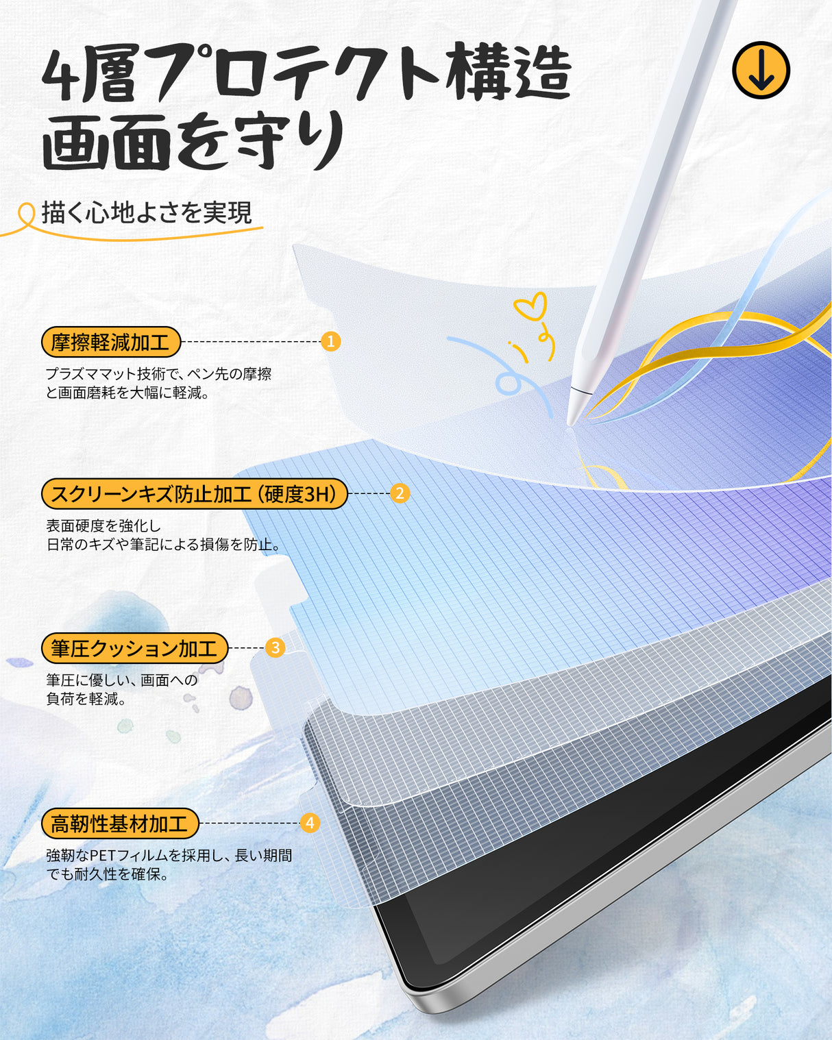 NIMASO ペーパーライクフィルム  iPad Pro(第1/2/3/4世代 2022 M2)/iPad Air(第4/5世代)用 アンチグレア 反射低減 指紋防止 紙のような描き心地 位置決めガイド付き