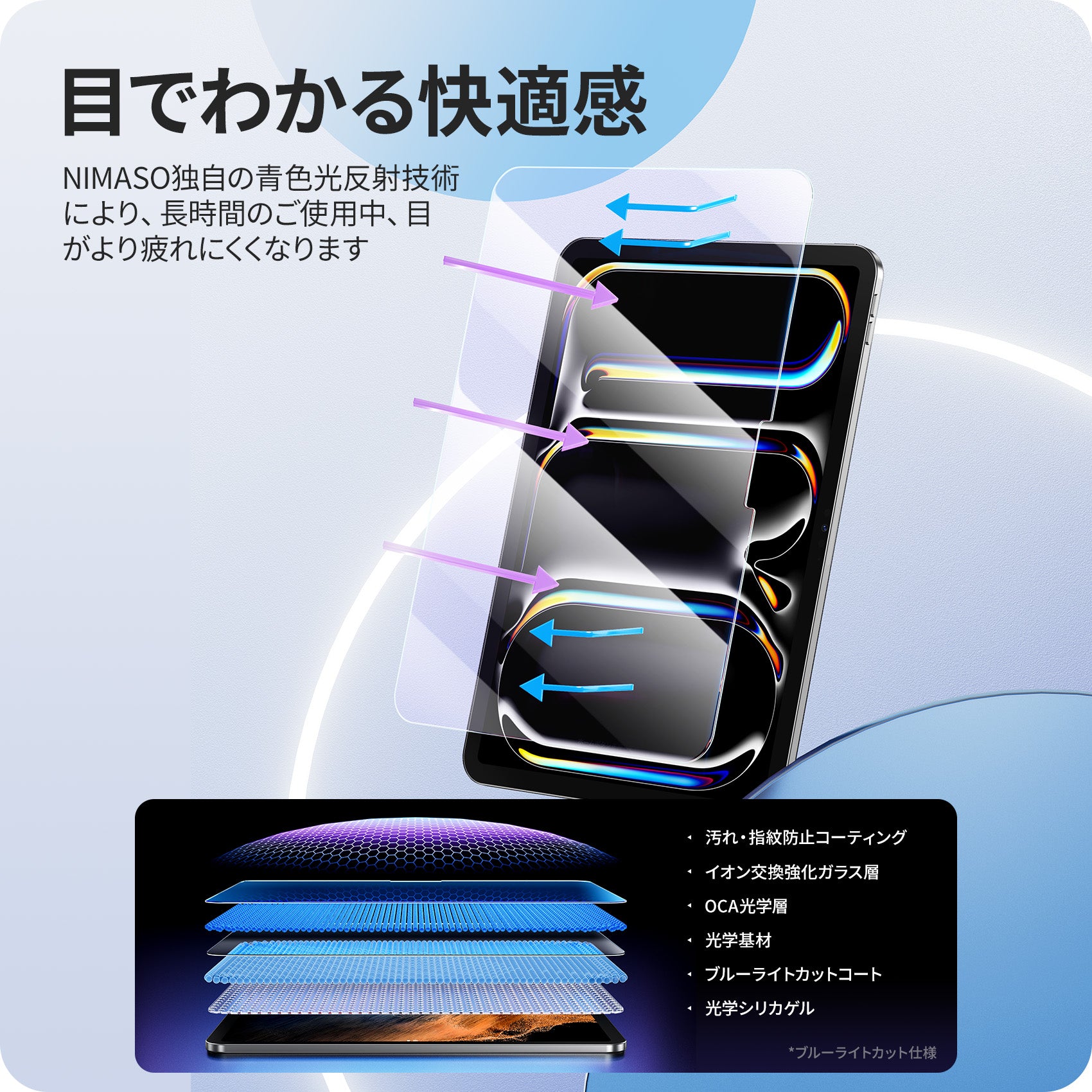 iPad Pro 13インチ 2024 第7世代 フィルム ガラスフィルム NIMASO ガイド枠付き ブルーライトカット ガラスフィルム iPad