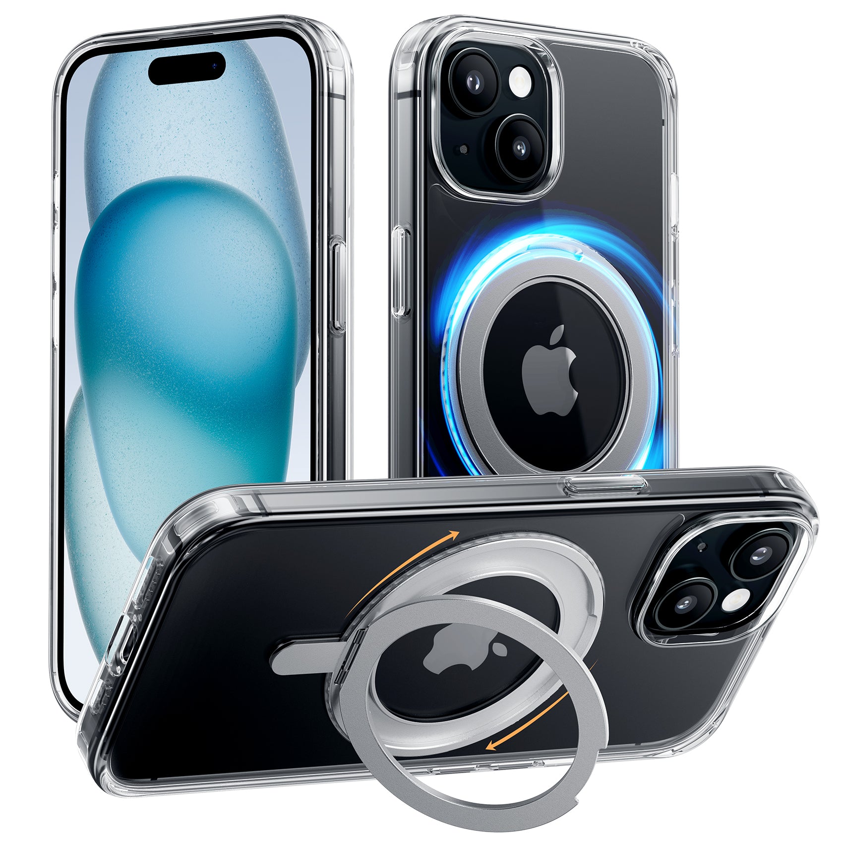 NIMASO iPhone 15用ケース MagSafe対応 360°回転スタンドケース