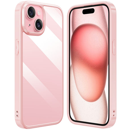 iPhone 15  背面強化ガラス ピンクケース