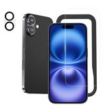 NIMASO iPhone 16/Pro Max/Plus用 強化ガラスフィルム+カメラフィルム(1/2枚セット) ガイド枠付き 硬度9H