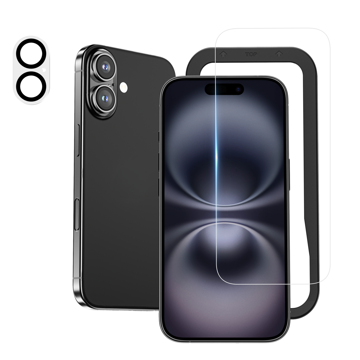 NIMASO iPhone 16/Pro Max/Plus用 強化ガラスフィルム+カメラフィルム(1/2枚セット) ガイド枠付き 硬度9H