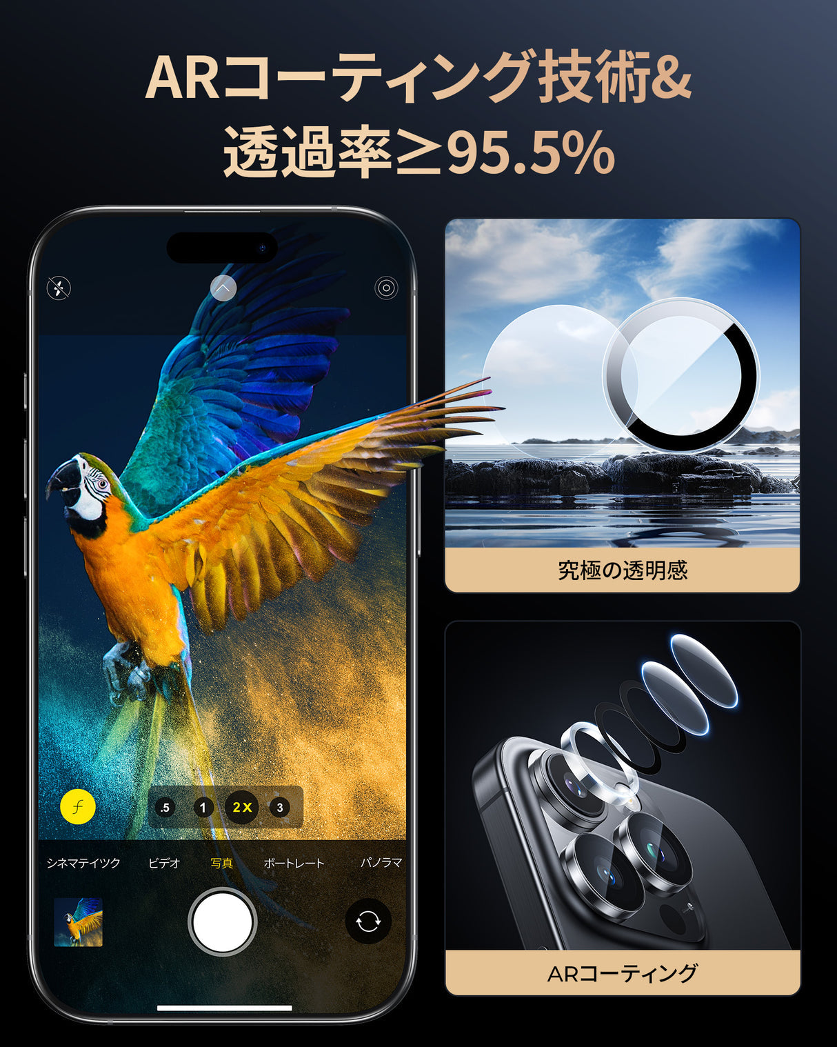 iPhone 16/Plus/Pro/Pro Max用 カメラフィルム　高透過率