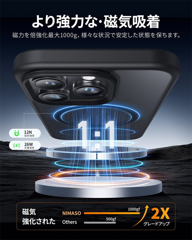 NIMASO iPhone 16/Pro/Pro Max用ケース MagSafe対応 マット仕上げ