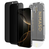 NIMASO  iPhone 16/Pro/Plus用 28°覗き見防止 ガラスフィルム ガイド枠付き【2枚】