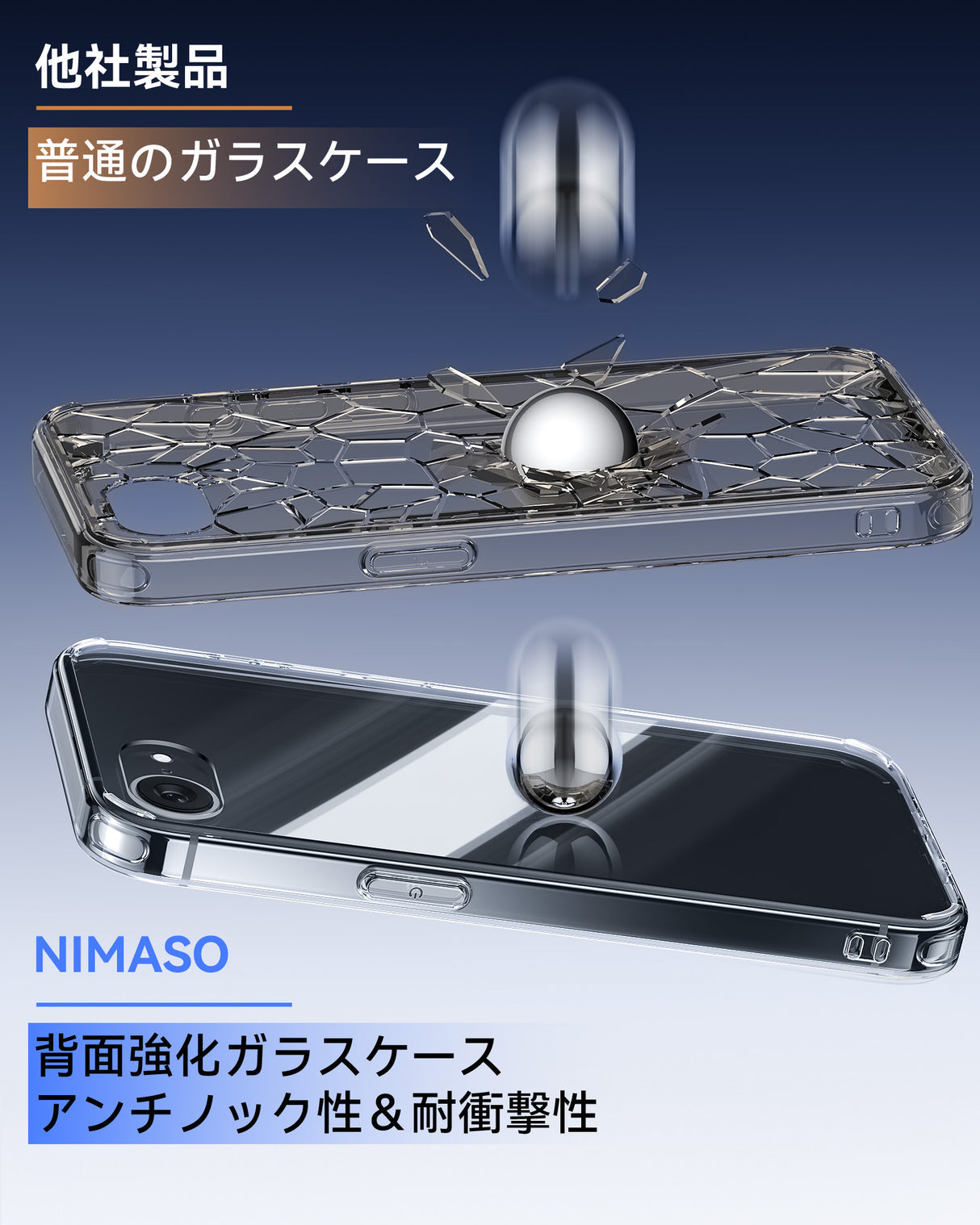 NIMASO iPhone 17e/16e クリアケース 背面ガラス（氷晶シリーズ）