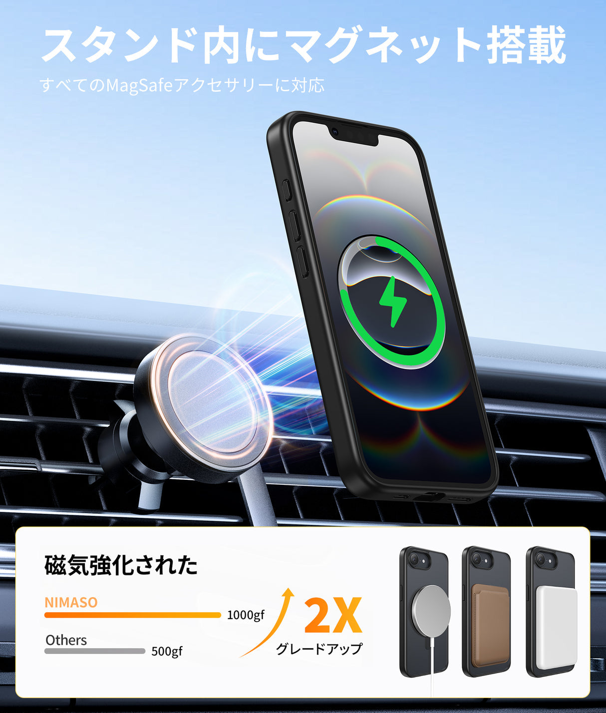 NIMASO iPhone 17e/16eケース 360°スタンド付き 縦横両対応 MagSafe