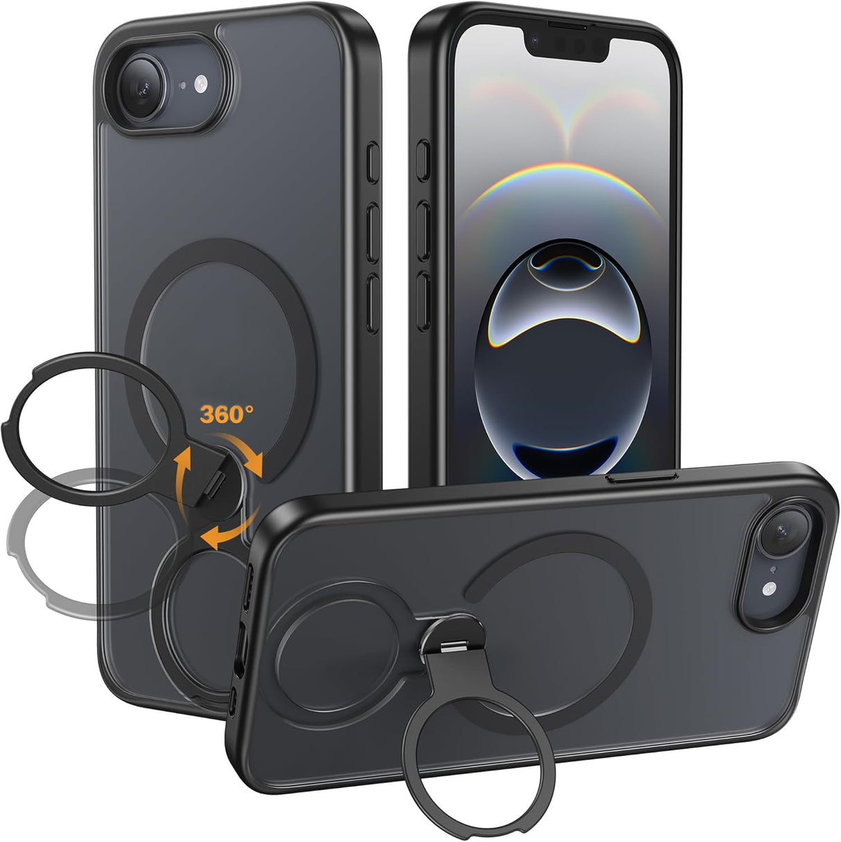 NIMASO iPhone 16eケース 360°回転リングスタンド MagSafeアクセサリー