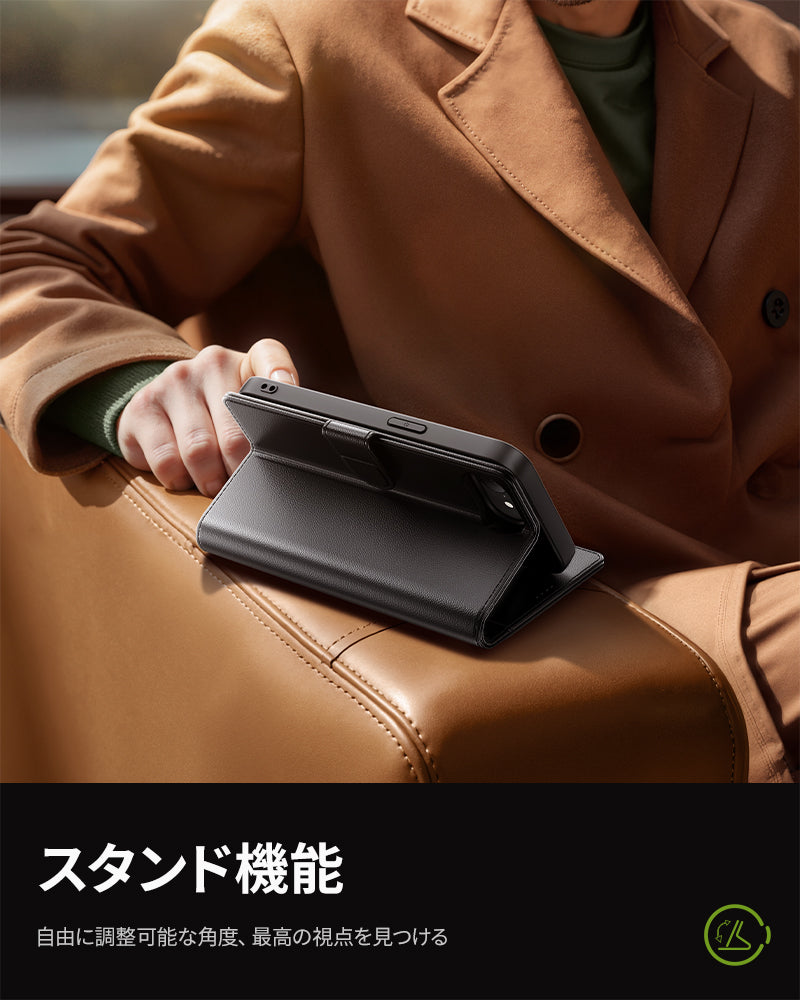 NIMASO iPhone 17e/16e ケース 手帳型 PUレザーケース カード収納 全面保護 耐衝撃 スタンド機能 マグネット式（雅革シリーズ）