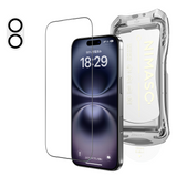 NIMASO iPhone 16 Pro/Pro Max/Plus用 強化ガラスフィルム+カメラフィルム【1枚/2枚セット】 黒縁あり 自動除塵ガイド枠 硬度9H