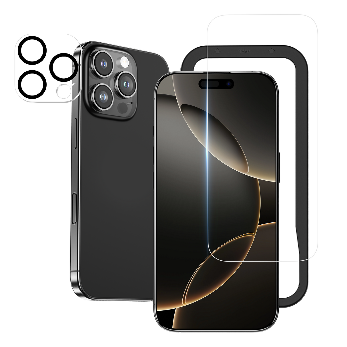 NIMASO iPhone 16/Pro Max/Plus用 強化ガラスフィルム+カメラフィルム(1/2枚セット) ガイド枠付き 硬度9H