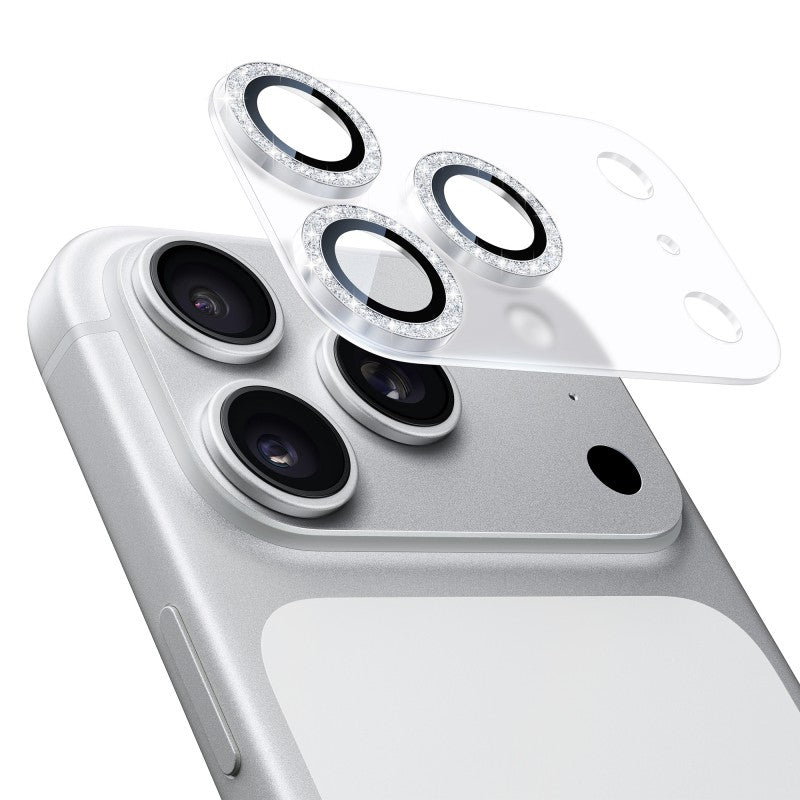 NIMASO カメラフィルム iPhone 17/Pro/Pro Max 対応 アクリル＋キラキラ 全面保護 黒縁取り 9H強化ガラス 耐衝撃 1枚セット
