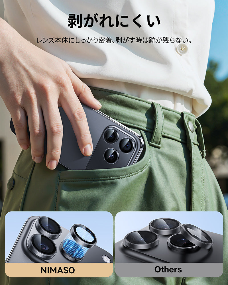 NIMASO iPhone 17/Pro/Pro Max/Air用 カメラフィルム 黒縁取り 全面保護 ガイド枠付き【2枚】