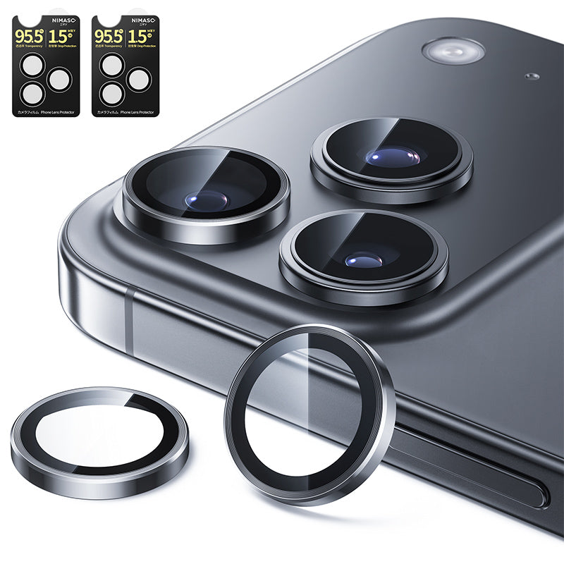 NIMASO iPhone 17/Pro/Pro Max/Air用 カメラフィルム 黒縁取り 全面保護 ガイド枠付き【2枚】