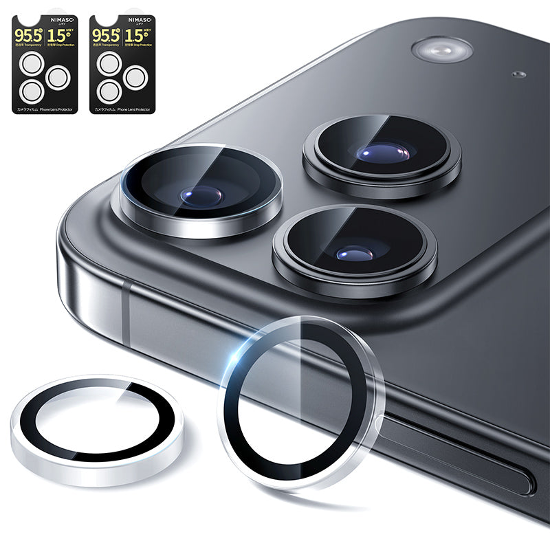 NIMASO iPhone 17/Pro/Pro Max/Air用 カメラフィルム 黒縁取り 全面保護 ガイド枠付き【2枚】