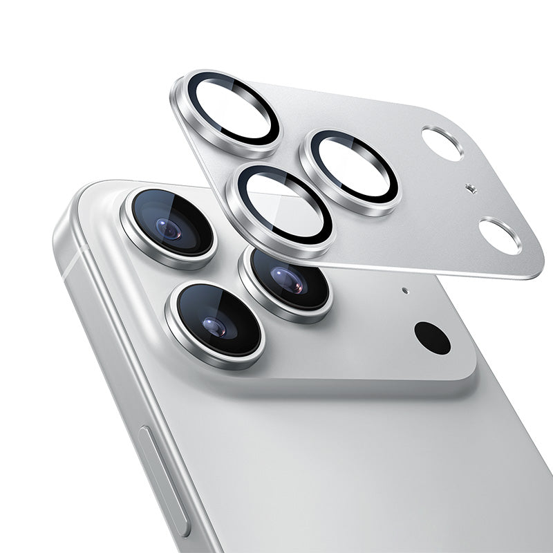 NIMASO iPhone 17/Pro/Pro Max/Air用 カメラフィルム アルミ合金＋9H強化ガラス 全面保護 黒縁取り 耐衝撃 ガイド枠付き