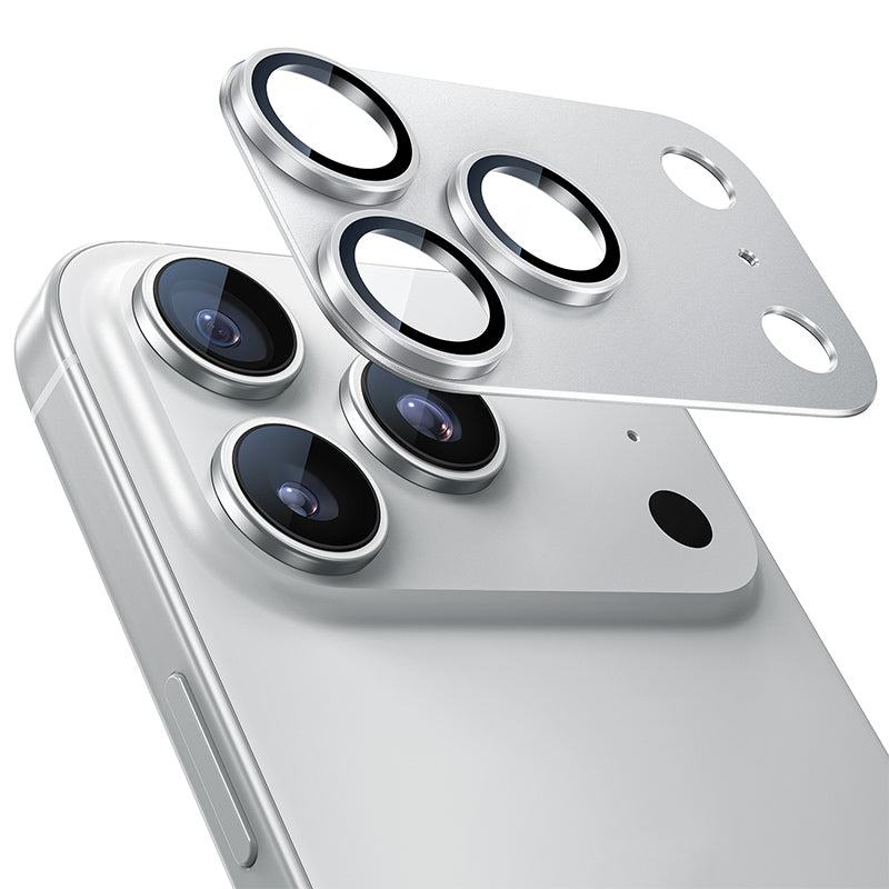 NIMASO iPhone 17/Pro/Pro Max/Air用 カメラフィルム アルミ合金＋9H強化ガラス 全面保護 黒縁取り 耐衝撃 ガイド枠付き