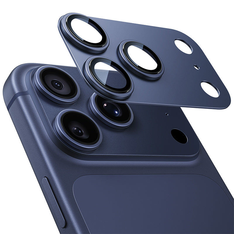 NIMASO iPhone 17/17 Pro/Pro Max/Air用 カメラフィルム アルミ合金＋9H強化ガラス 全面保護 黒縁取り 耐衝撃 ガイド枠付き