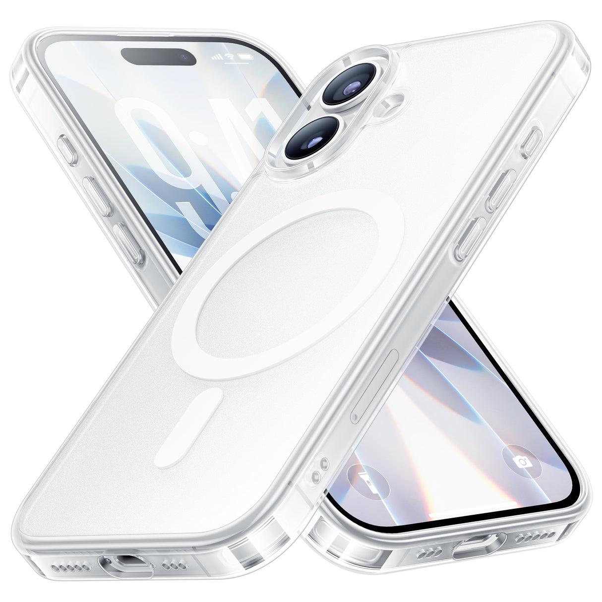 NIMASO iPhone 17/Pro/Pro Max用 スマホケース MagSafe対応 背面強化ガラス クリア/マット 黄変防止 ストラップホール付き（氷晶シリーズ）