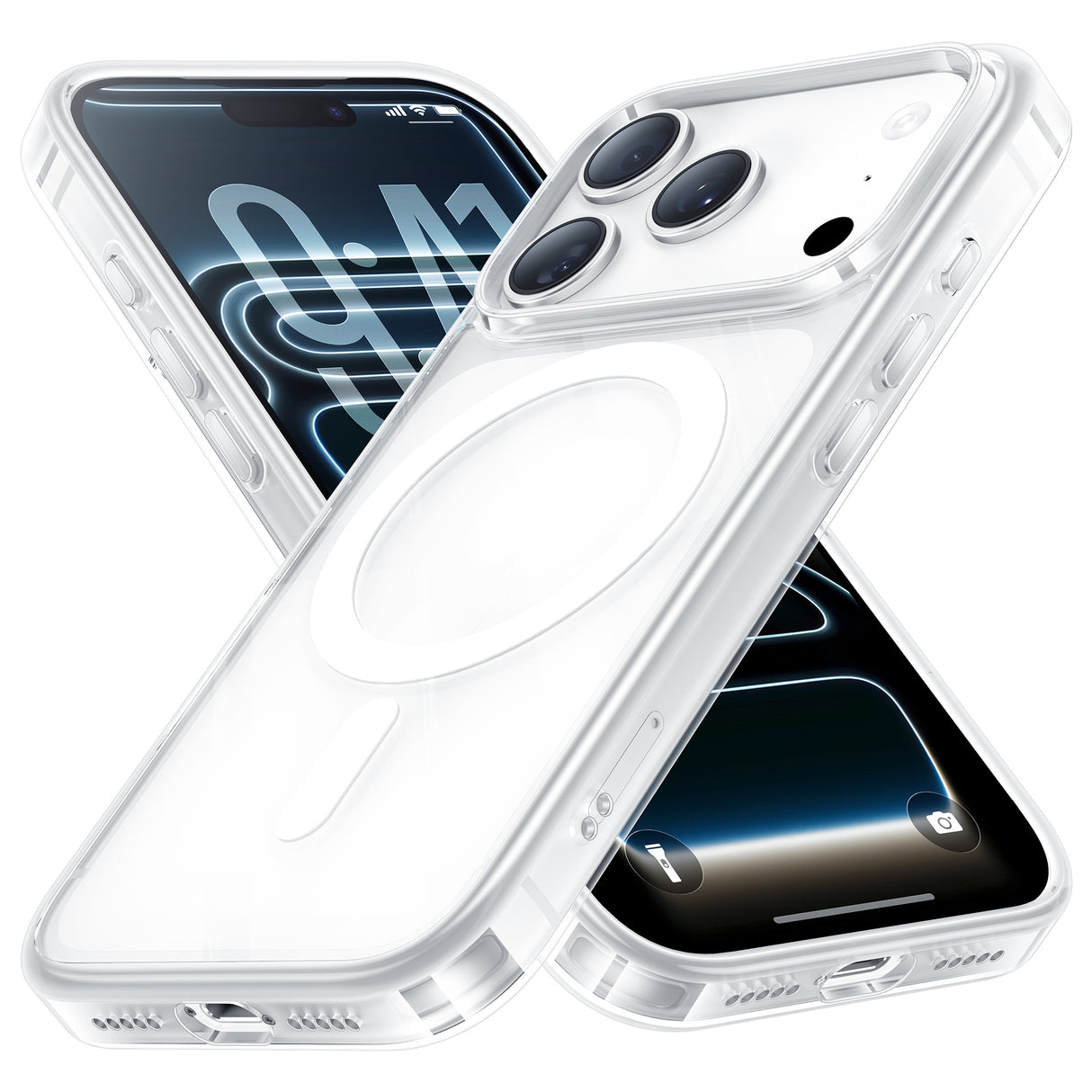 NIMASO iPhone 17/Pro/Pro Max用 スマホケース MagSafe対応 背面強化ガラス クリア/マット 黄変防止 ストラップホール付き（氷晶シリーズ）