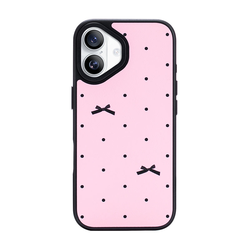 NIMASO iPhone 17/Pro/Pro Max/Air用 ケース MagSafe対応 可愛い おしゃれ 耐衝撃 ワイヤレス充電対応（ファンシーシリーズ）リボン柄 ピンク