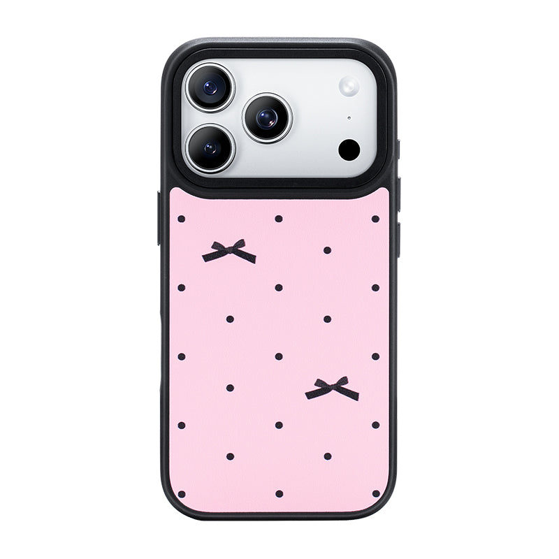 NIMASO iPhone 17/Pro/Pro Max/Air用 ケース MagSafe対応 可愛い おしゃれ 耐衝撃 ワイヤレス充電対応（ファンシーシリーズ）リボン柄 ピンク