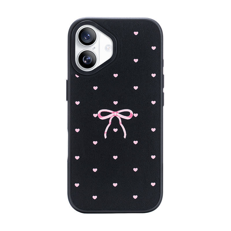 NIMASO iPhone 17/Pro/Pro Max/Air用 ケース MagSafe対応 かわいい おしゃれ 耐衝撃 ワイヤレス充電対応（ファンシーシリーズ）リボン柄 ブラック