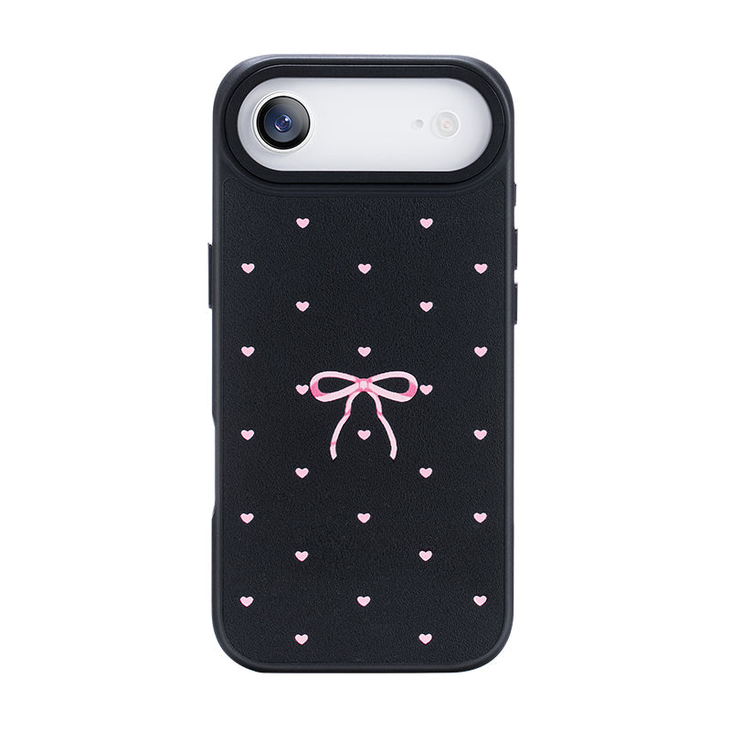 NIMASO iPhone 17/Pro/Pro Max/Air用 ケース MagSafe対応 かわいい おしゃれ 耐衝撃 ワイヤレス充電対応（ファンシーシリーズ）リボン柄 ブラック