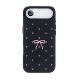 NIMASO iPhone 17/Pro/Pro Max/Air用 ケース MagSafe対応 かわいい おしゃれ 耐衝撃 ワイヤレス充電対応（ファンシーシリーズ）リボン柄 ブラック