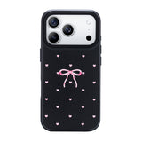 NIMASO iPhone 17/Pro/Pro Max/Air用 ケース MagSafe対応 かわいい おしゃれ 耐衝撃 ワイヤレス充電対応（ファンシーシリーズ）リボン柄 ブラック