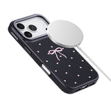 NIMASO iPhone 17/Pro/Pro Max/Air用 ケース MagSafe対応 かわいい おしゃれ 耐衝撃 ワイヤレス充電対応（ファンシーシリーズ）リボン柄 ブラック