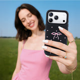 NIMASO iPhone 17/Pro/Pro Max/Air用 ケース MagSafe対応 かわいい おしゃれ 耐衝撃 ワイヤレス充電対応（ファンシーシリーズ）リボン柄 ブラック