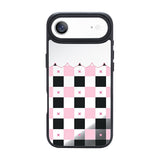 NIMASO iPhone 17/Pro/Pro Max/Air用 ケース MagSafe対応 ミラー 可愛い おしゃれ 耐衝撃 ワイヤレス充電対応（ファンシーシリーズ）チェッカー柄 黒とピンク