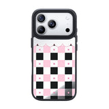 NIMASO iPhone 17/Pro/Pro Max/Air用 ケース MagSafe対応 ミラー 可愛い おしゃれ 耐衝撃 ワイヤレス充電対応（ファンシーシリーズ）チェッカー柄 黒とピンク