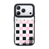 NIMASO iPhone 17/Pro/Pro Max/Air用 ケース MagSafe対応 ミラー 可愛い おしゃれ 耐衝撃 ワイヤレス充電対応（ファンシーシリーズ）チェッカー柄 黒とピンク