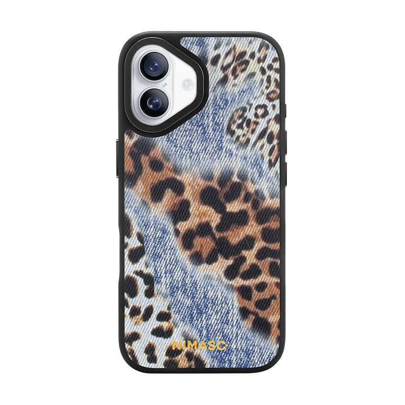 NIMASO iPhone 17/Pro/Pro Max/Air用 ケース MagSafe対応 かわいい おしゃれ 耐衝撃 ワイヤレス充電対応 スマホケース （ワイルドシリーズ）デニム×レオパード
