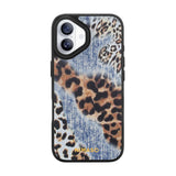 NIMASO iPhone 17/Pro/Pro Max/Air用 ケース MagSafe対応 かわいい おしゃれ 耐衝撃 ワイヤレス充電対応 スマホケース （ワイルドシリーズ）デニム×レオパード