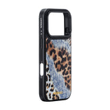 NIMASO iPhone 17/Pro/Pro Max/Air用 ケース MagSafe対応 かわいい おしゃれ 耐衝撃 ワイヤレス充電対応 スマホケース （ワイルドシリーズ）デニム×レオパード