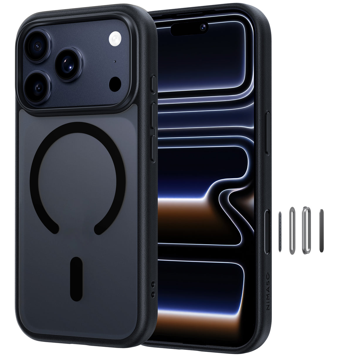 NIMASO iPhone 17/Pro/Pro Max/Air用ケース MagSafe対応 耐衝撃 ワイヤレス充電 カメラコントロールカバー（黒羽シリーズ）