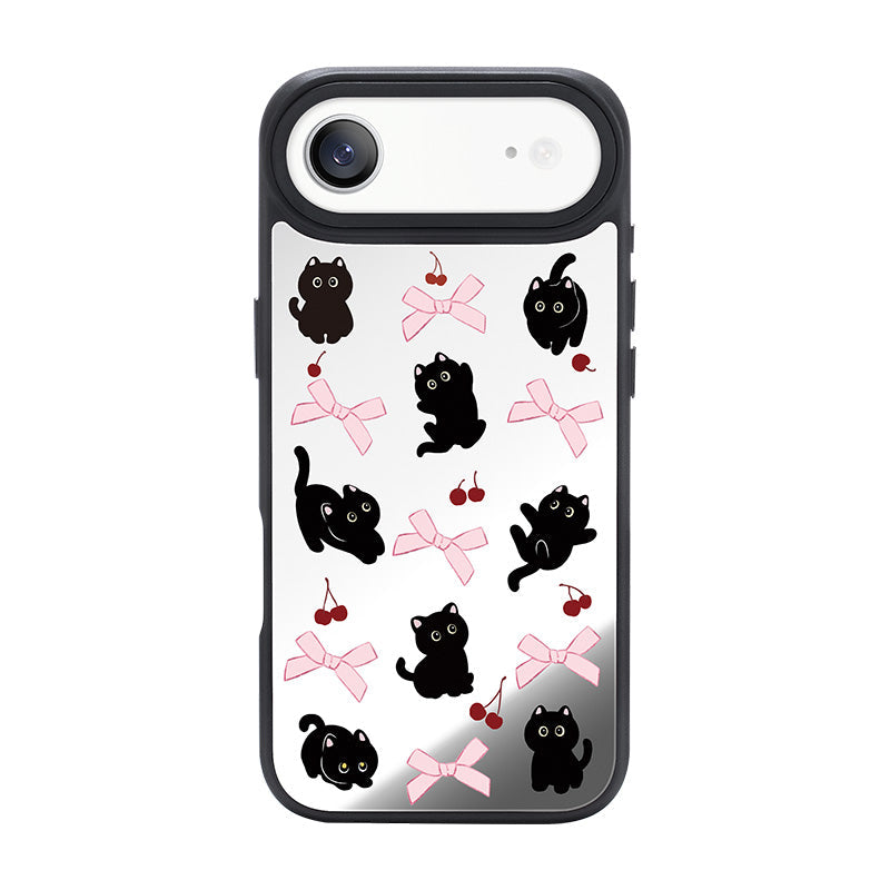 NIMASO iPhone 17/Pro/Pro Max/Air用 ケース MagSafe対応 ミラー かわいい おしゃれ 耐衝撃 ワイヤレス充電対応（ファンシーシリーズ）ブラックキャット