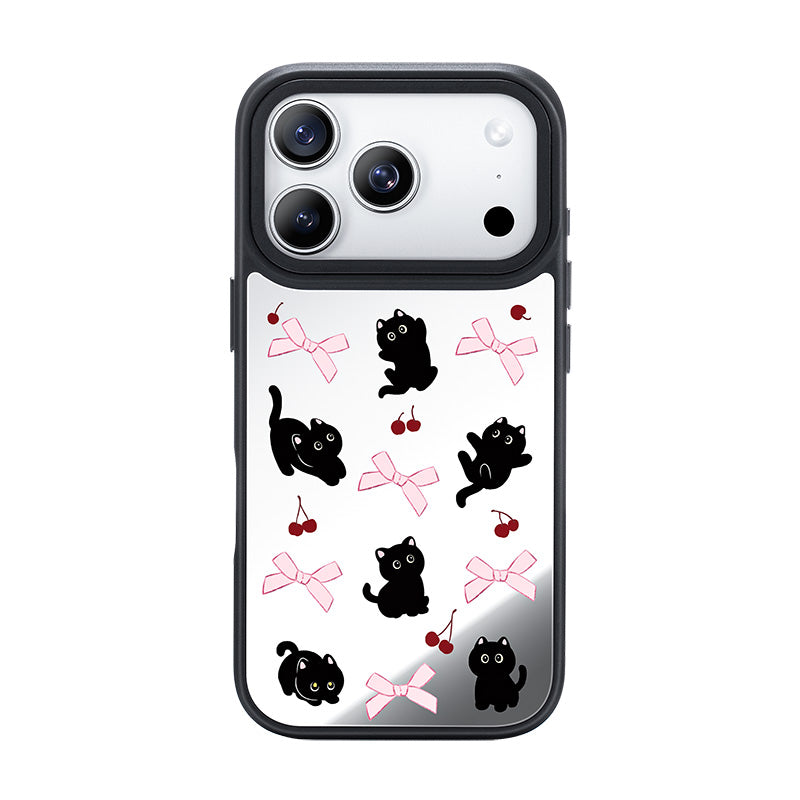 NIMASO iPhone 17/Pro/Pro Max/Air用 ケース MagSafe対応 ミラー かわいい おしゃれ 耐衝撃 ワイヤレス充電対応（ファンシーシリーズ）ブラックキャット