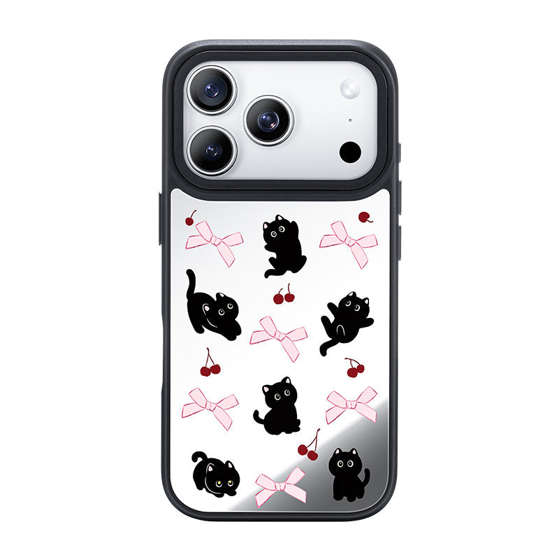 NIMASO iPhone 17/Pro/Pro Max/Air用 ケース MagSafe対応 ミラー かわいい おしゃれ 耐衝撃 ワイヤレス充電対応（ファンシーシリーズ）ブラックキャット