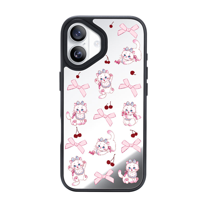 NIMASO iPhone 17/Pro/Pro Max/Air用 ケース MagSafe対応 ミラー かわいい おしゃれ 耐衝撃 ワイヤレス充電対応（ファンシーシリーズ）ホワイトキャット