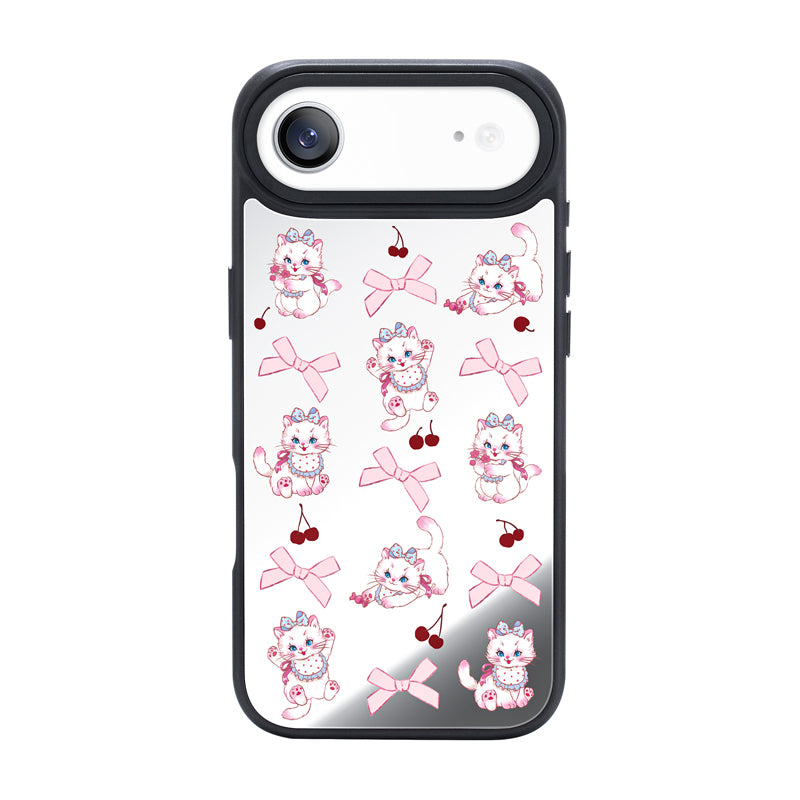 NIMASO iPhone 17/Pro/Pro Max/Air用 ケース MagSafe対応 ミラー かわいい おしゃれ 耐衝撃 ワイヤレス充電対応（ファンシーシリーズ）ホワイトキャット