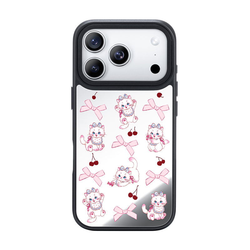 NIMASO iPhone 17/Pro/Pro Max/Air用 ケース MagSafe対応 ミラー かわいい おしゃれ 耐衝撃 ワイヤレス充電対応（ファンシーシリーズ）ホワイトキャット