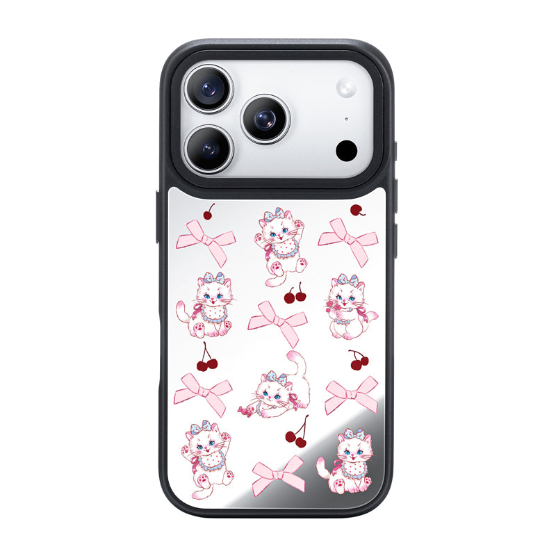 NIMASO iPhone 17/Pro/Pro Max/Air用 ケース MagSafe対応 ミラー かわいい おしゃれ 耐衝撃 ワイヤレス充電対応（ファンシーシリーズ）ホワイトキャット